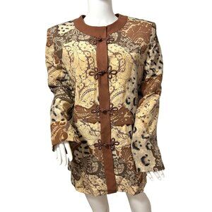 Saks Jandel Vtg Blazer 14 Silk Asian Style Animal Print Neutrals Shoulder Pads